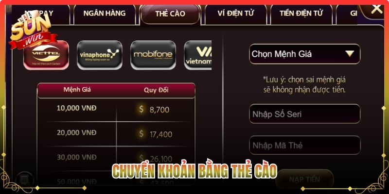 Chuyển khoản bằng thẻ cào